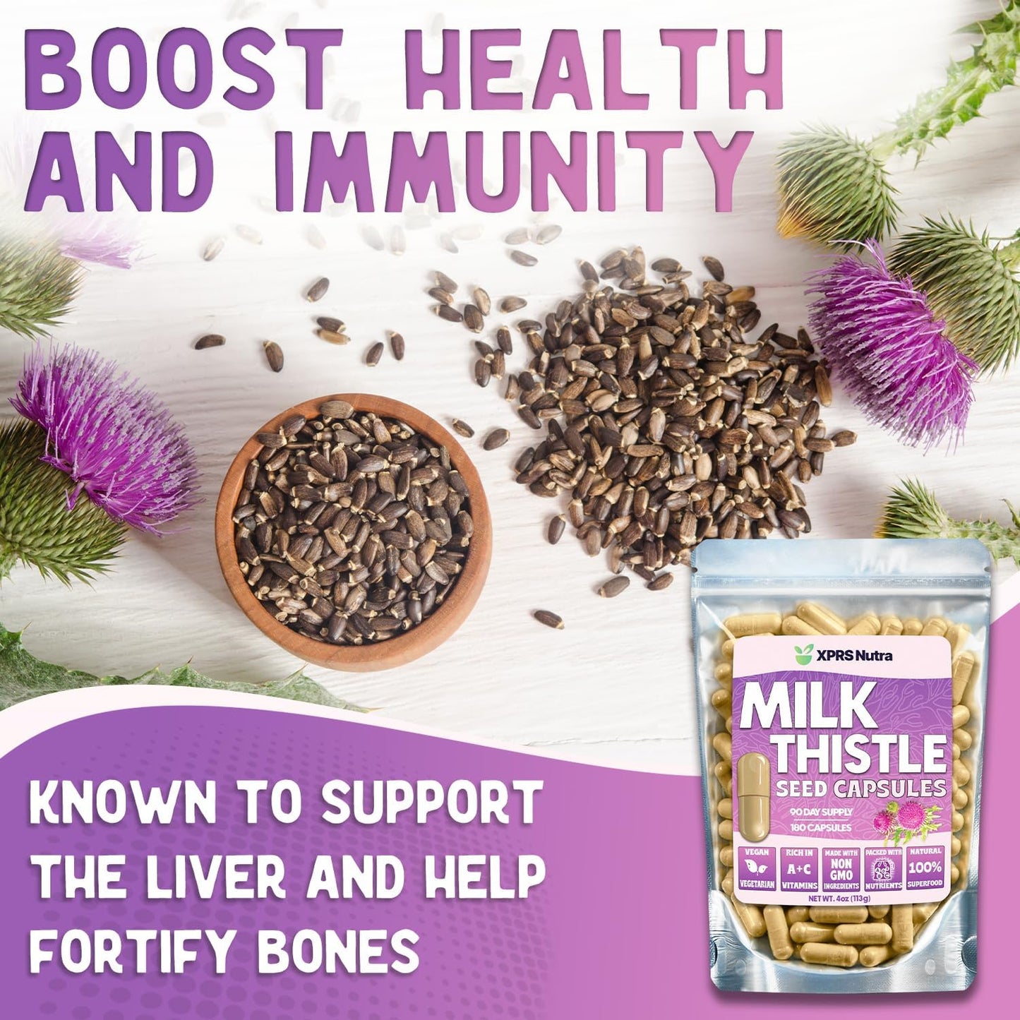 180 Count XPRS Nutra Milk Thistle Seed Capsules - Premium Liver Support Supplement with Silymarin for Digestion - Non-GMO Milk Thistle Pills