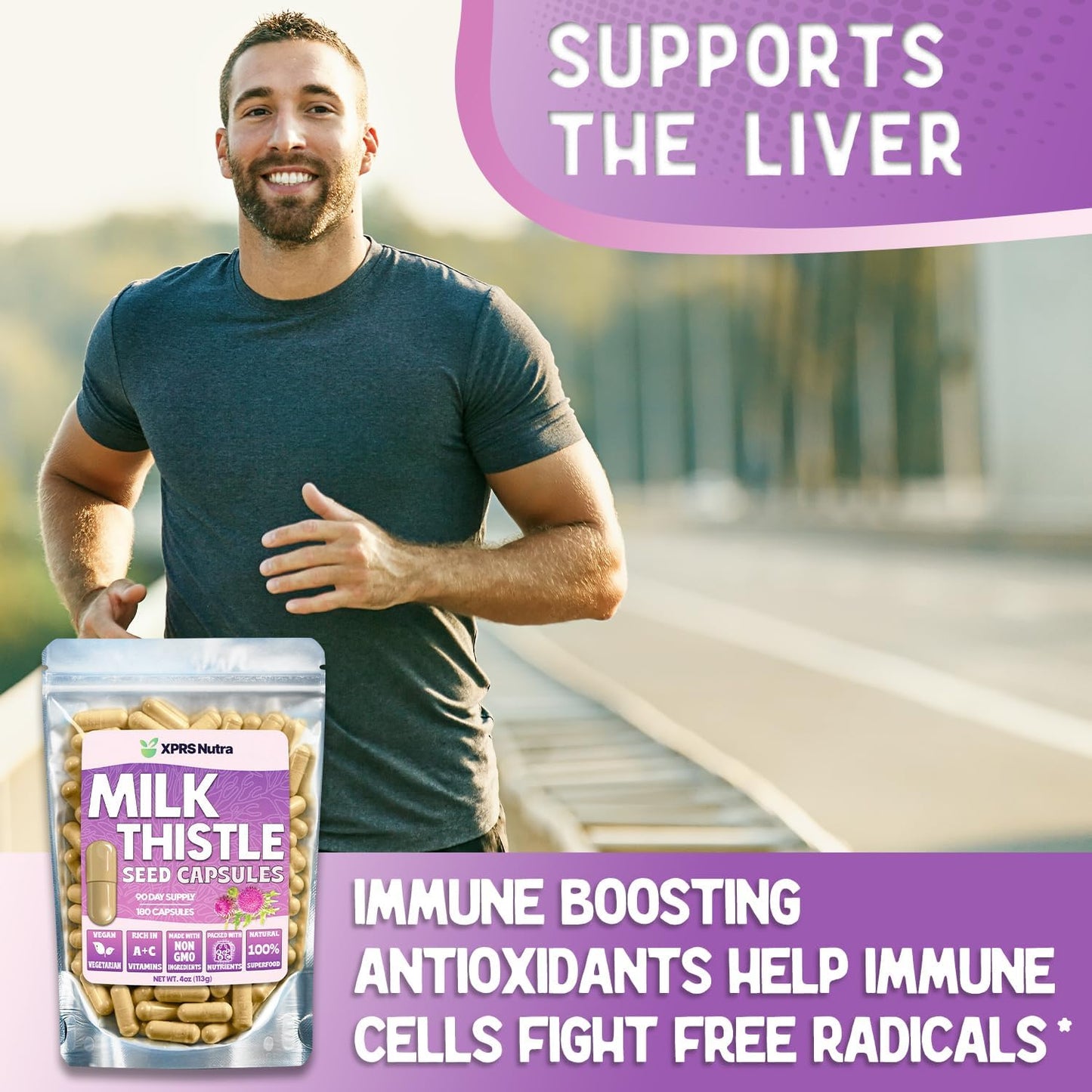 180 Count XPRS Nutra Milk Thistle Seed Capsules - Premium Liver Support Supplement with Silymarin for Digestion - Non-GMO Milk Thistle Pills
