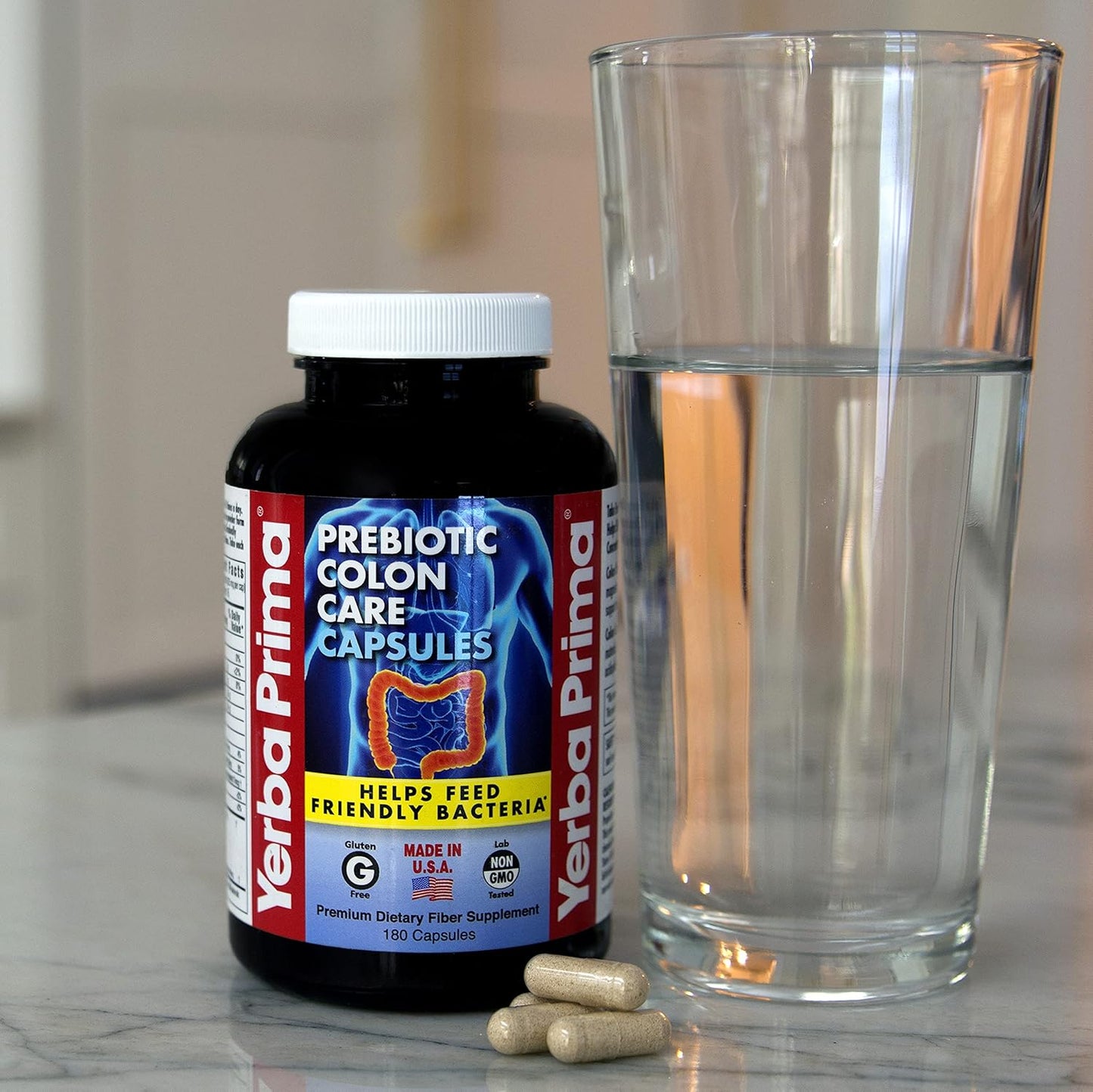 180 Count Yerba Prima Prebiotic Colon Care Capsules - Pack of 2, Gluten Free, Made in USA, Non-GMO, Soluble & Insoluble Fiber, Promotes Colon Health