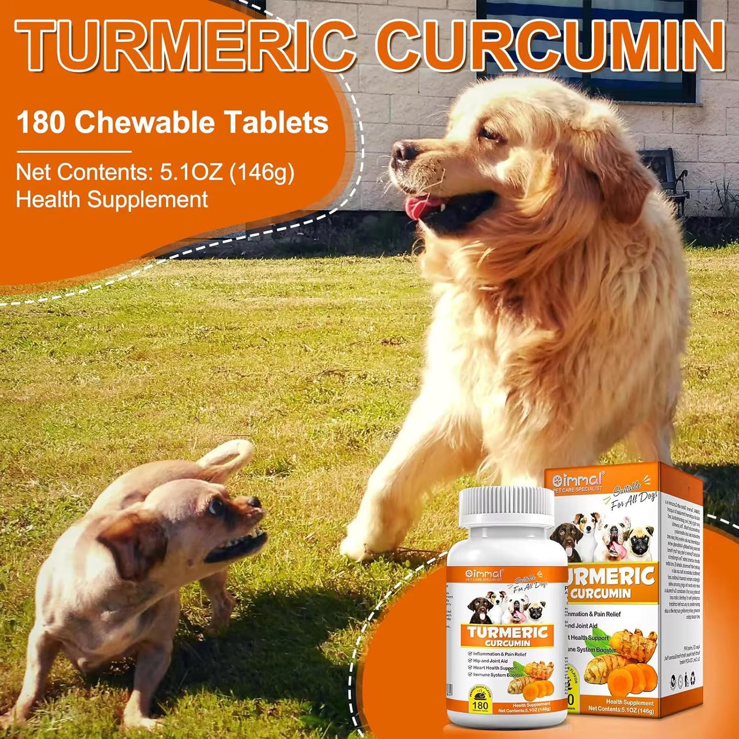 180 Count Zenpaws Turmeric and Curcumin Tablets for Dogs - Promotes Joint Health, Skin Allergy Relief, Hot Spot Treatment, and Coat Health - Salmon Oil and Duck Flavor Supplement