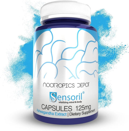 180 Ct. Sensoril Ashwagandha Capsules | 125mg | Withania somnifera Extract | Energy & Cognition Support Supplement