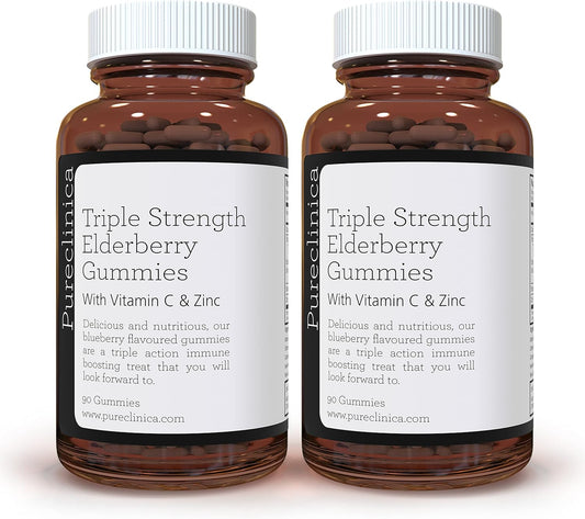 180 Elderberry Gummies with Vitamin C & Zinc - Triple Strength Immune Support - 2 Bottles (90 Gummies each) - 6-Month Supply by pureclinica