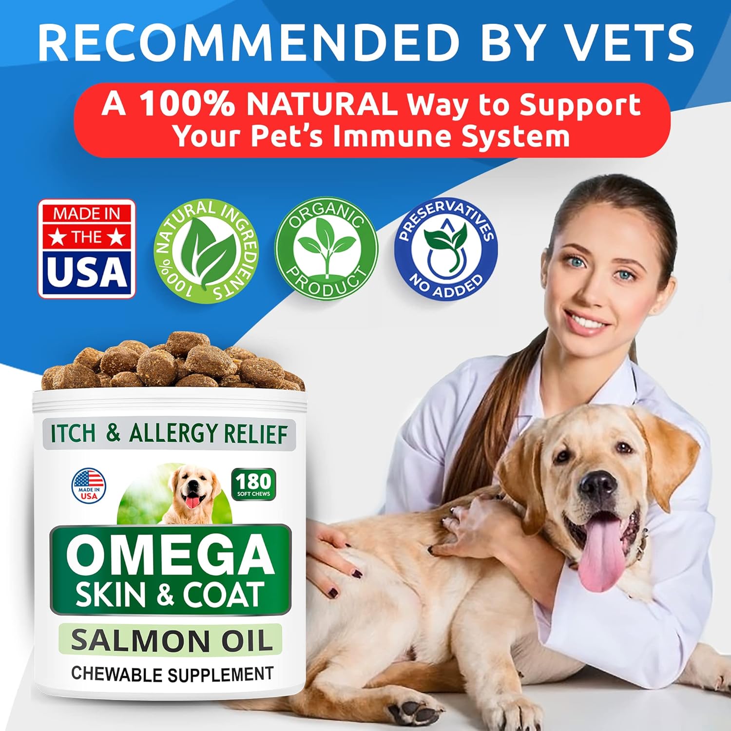 180 Fish Oil Treats for Dogs with Omega 3 - Supports Skin and Coat Health, Joint Health, and Allergy Relief - Salmon Oil Supplement for Shedding and Hot Spots