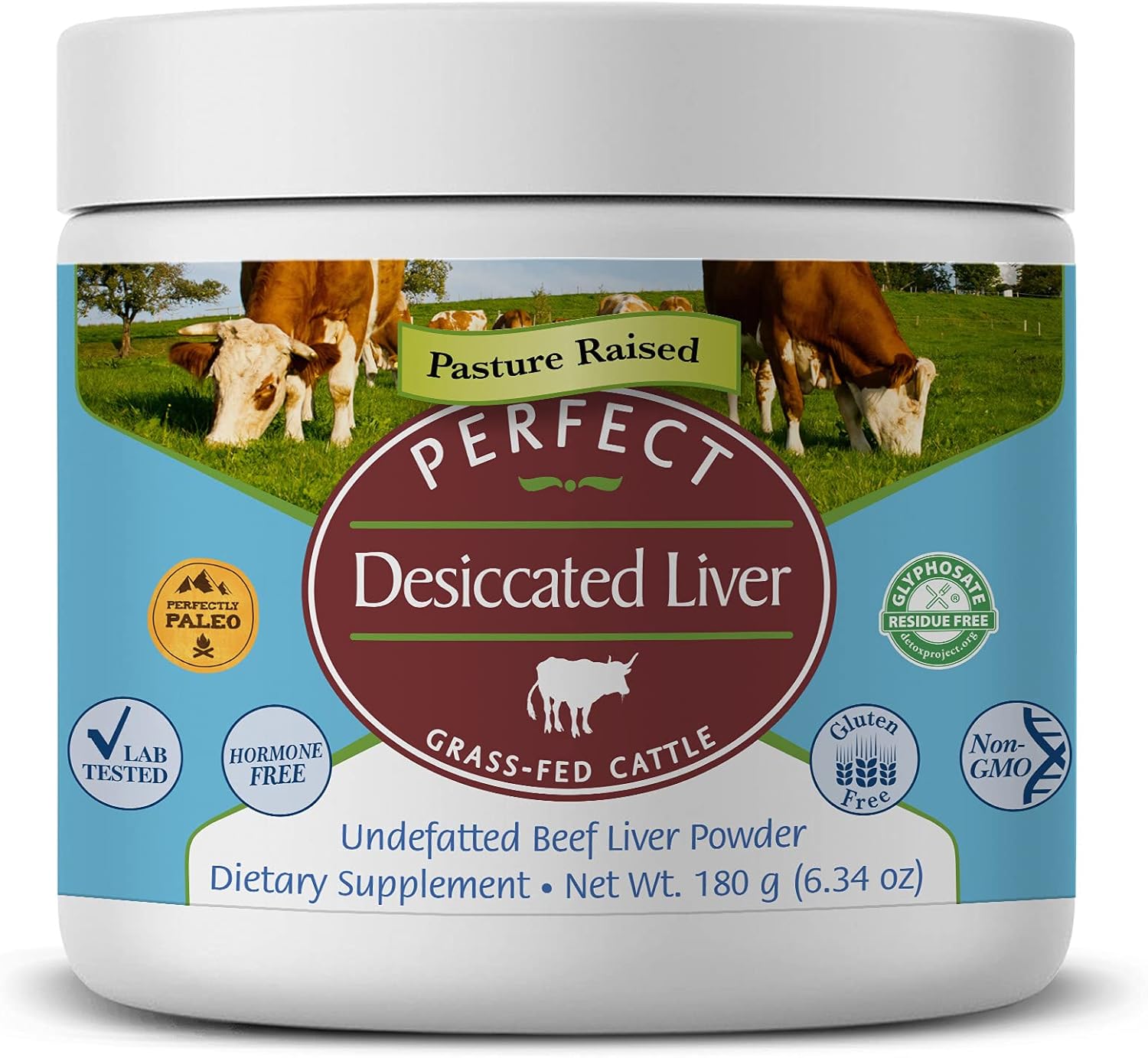 180 Grams Perfect Desiccated Liver Powder - Undefatted Beef Liver - Natural Protein, Iron, Vitamins A & B - Dietary Supplement