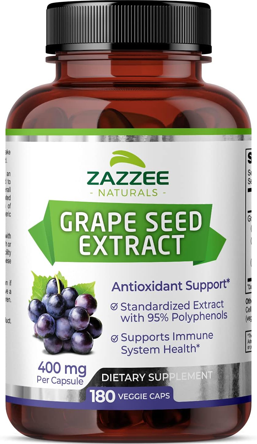 180 High Strength Vegan Grape Seed Extract Capsules - 95% Polyphenols, 400mg - 6 Month Supply - Non-GMO - Made in USA