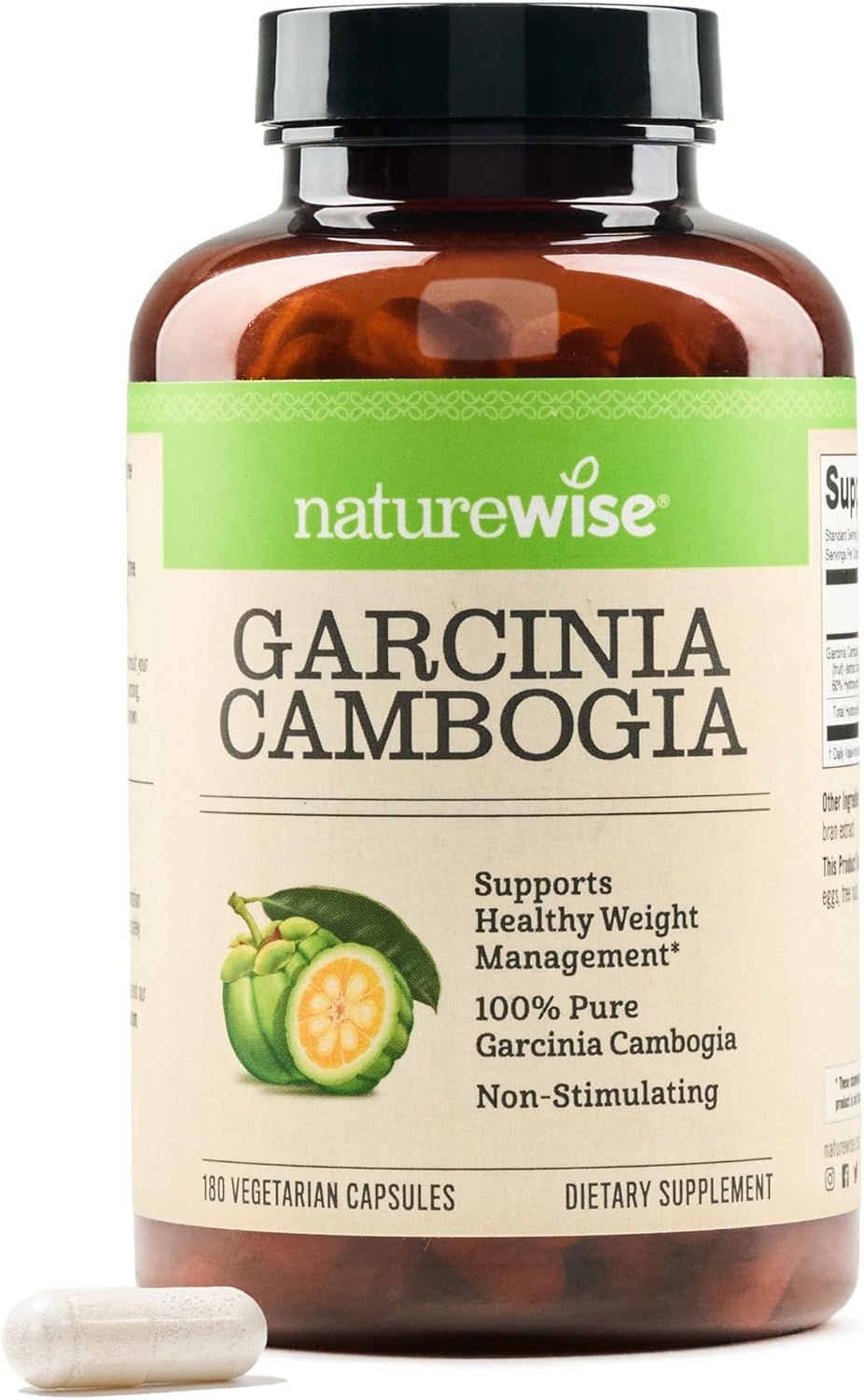 180 Naturewise Garcinia Cambogia Capsules - 60% HCA Extract for Weight Goals & Energy - Vegan, Non-GMO, Gluten Free - 2-6 Month Supply