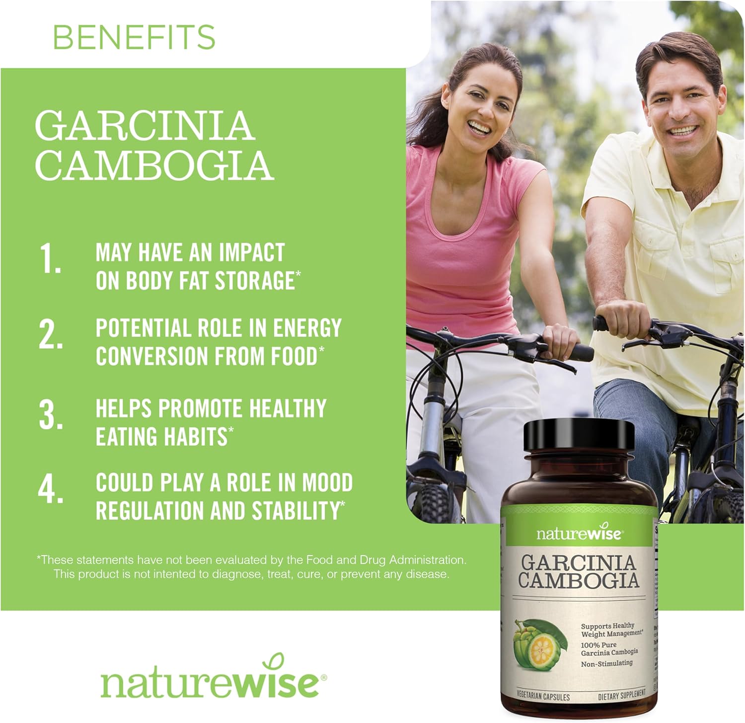 180 Naturewise Garcinia Cambogia Capsules - 60% HCA Extract for Weight Goals & Energy - Vegan, Non-GMO, Gluten Free - 2-6 Month Supply