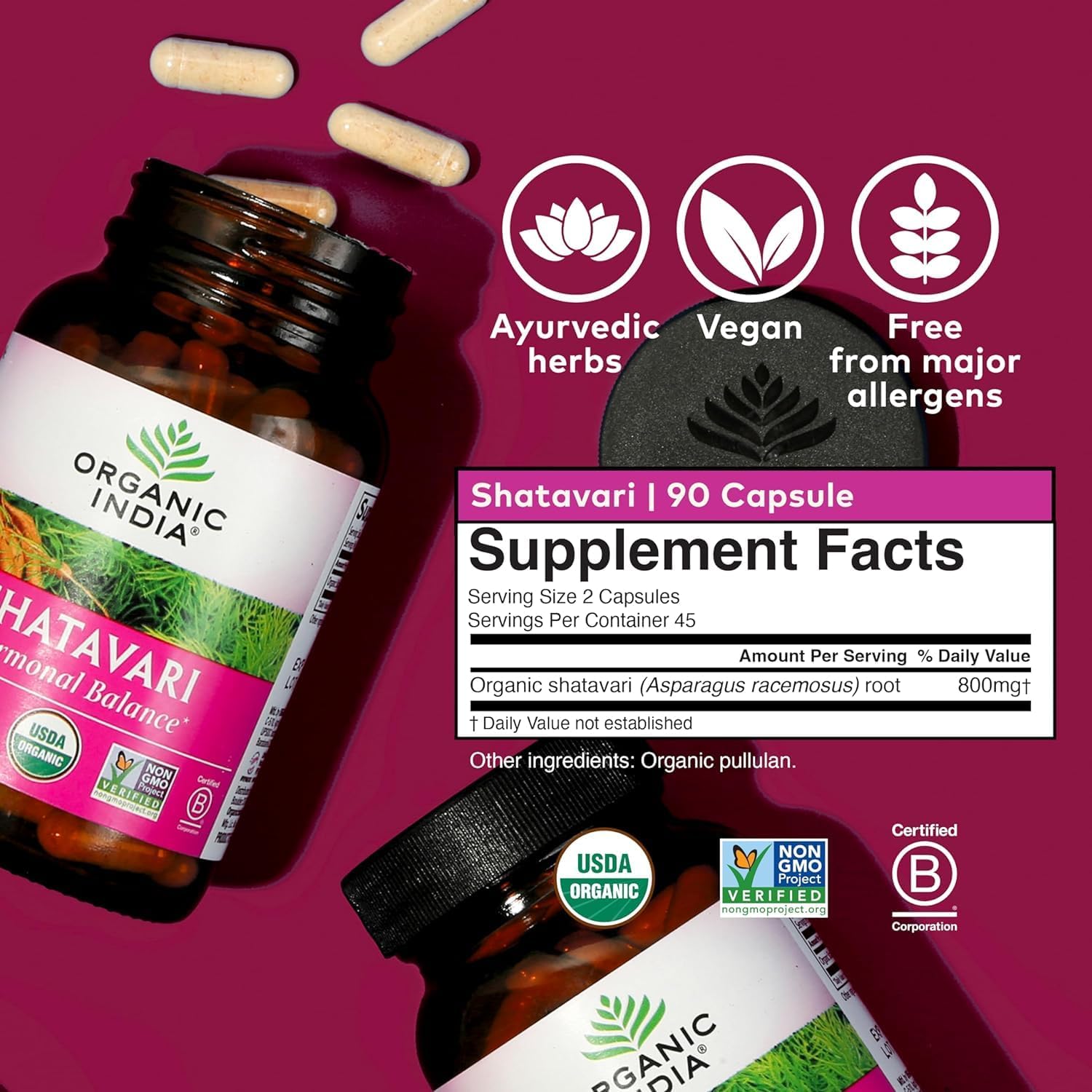 180 Organic India Shatavari Capsules - Herbal Supplement for Hormonal Balance, Immune System, Reproductive Health - Vegan, Gluten-Free, USDA Certified
