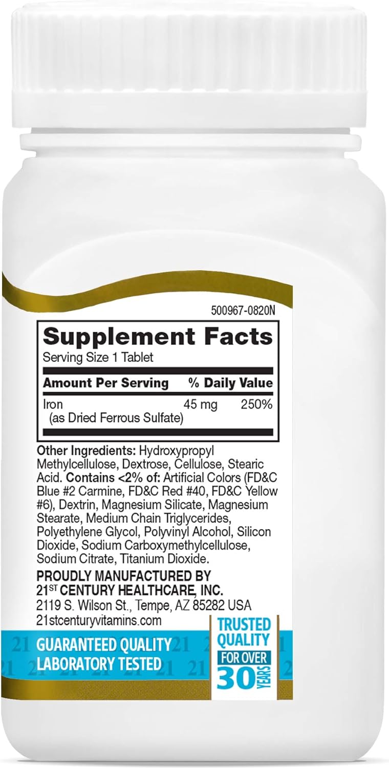 180 Slow Release Iron Tablets for 60-Day Supply, 21st Century Formula (Pack of 3)