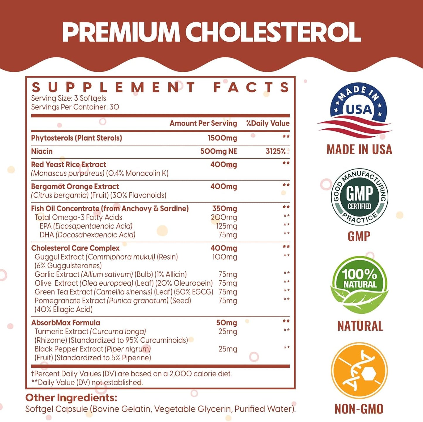 180 Softgels ChiQwench Cholesterol Supplements with Plant Sterols, Niacin, Red Yeast Rice, Citrus Bergamot, and Garlic for Maintaining Healthy Cholesterol Levels