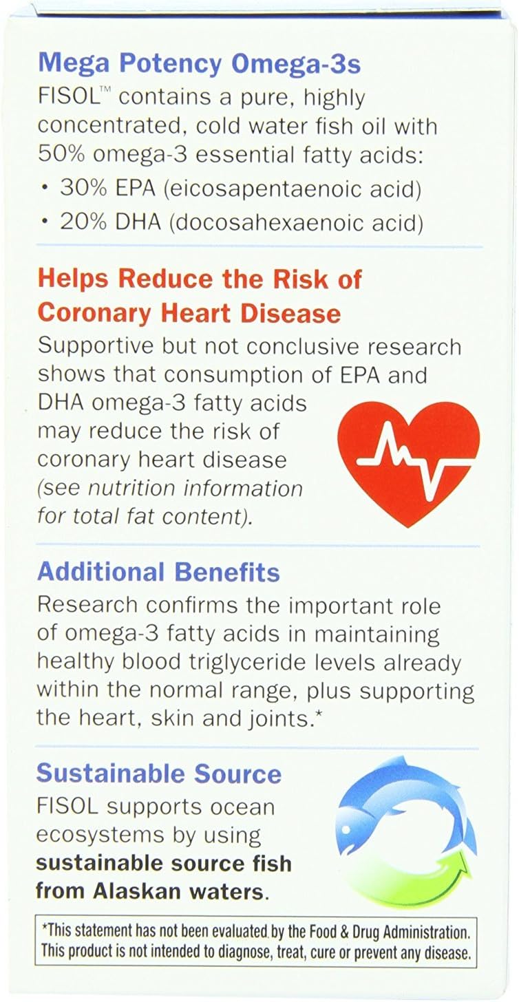 180 Softgels of Nature's Way Fisol Fish Oil with 100mg DHA and 150mg EPA