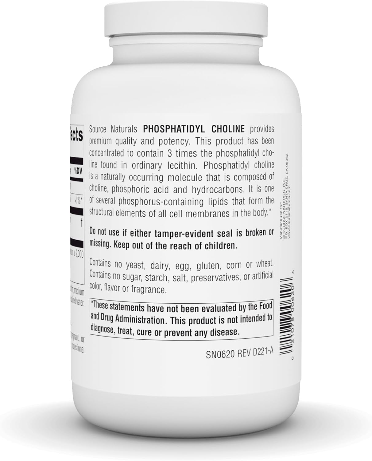 180 Softgels of Source Naturals Phosphatidyl Choline in Lecithin Dietary Supplement