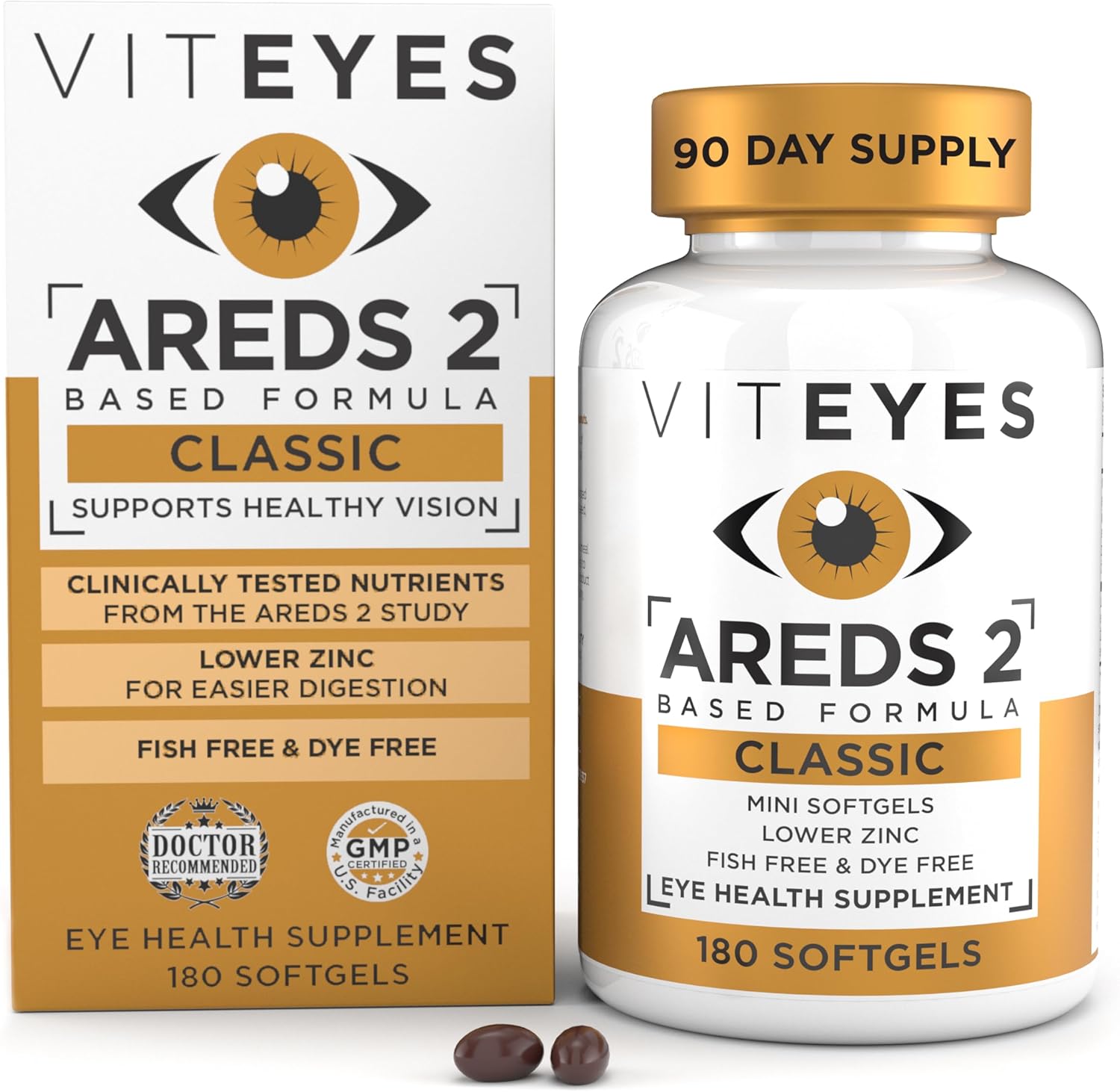 180 Softgels Viteyes AREDS 2 Classic Macular Health Eye Vitamins with Lower Zinc for Vision Support