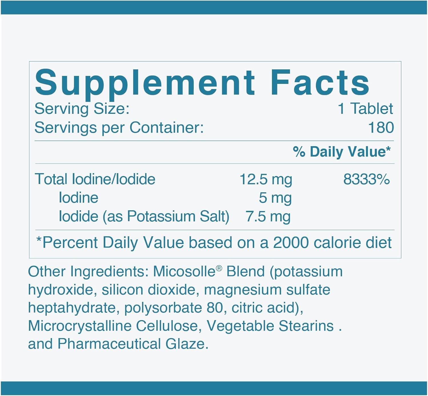 180 Tablets of Generic Iodine 12.5 mg with Potassium Iodide for Daily Nutritional Support & Wellness - 1 Pack
