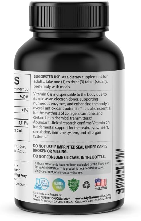 180 Tablets of NANOWELL Acerola Cherry Vitamin C 1000mg for Immune Support - 180 Day Supply