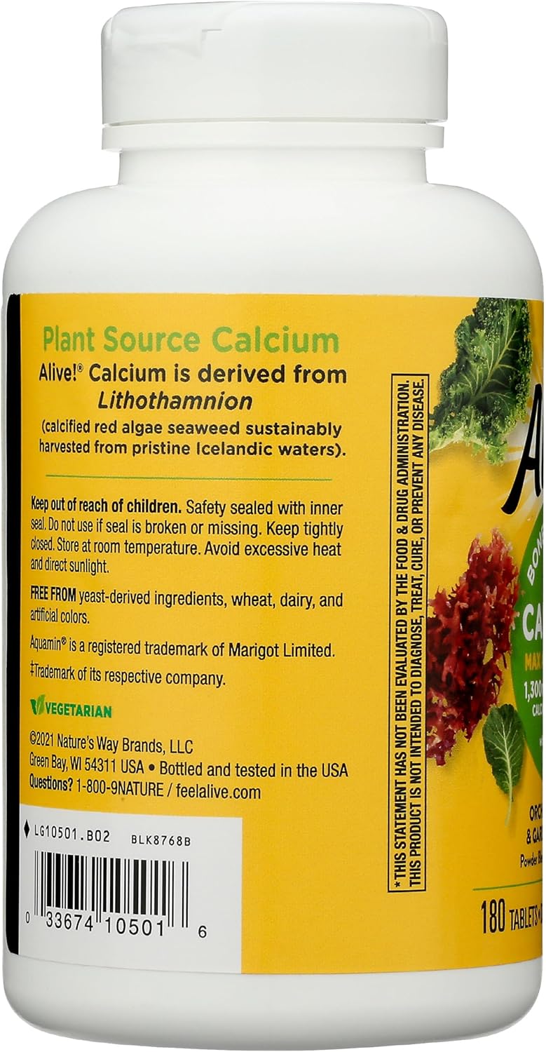 180 Tablets of Nature's Way Alive! Calcium Bone Formula with Max Absorption, Plant Source Calcium