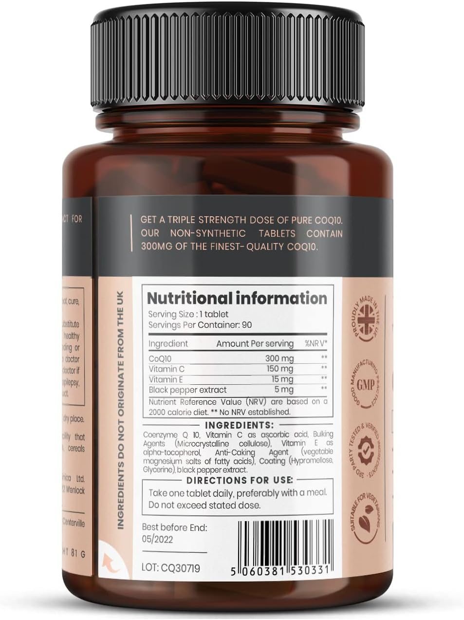 180 Tablets of Pureclinica Fermented CoQ10 300mg - 6 Month Supply with Vitamin C & Black Pepper Extract for Absorption