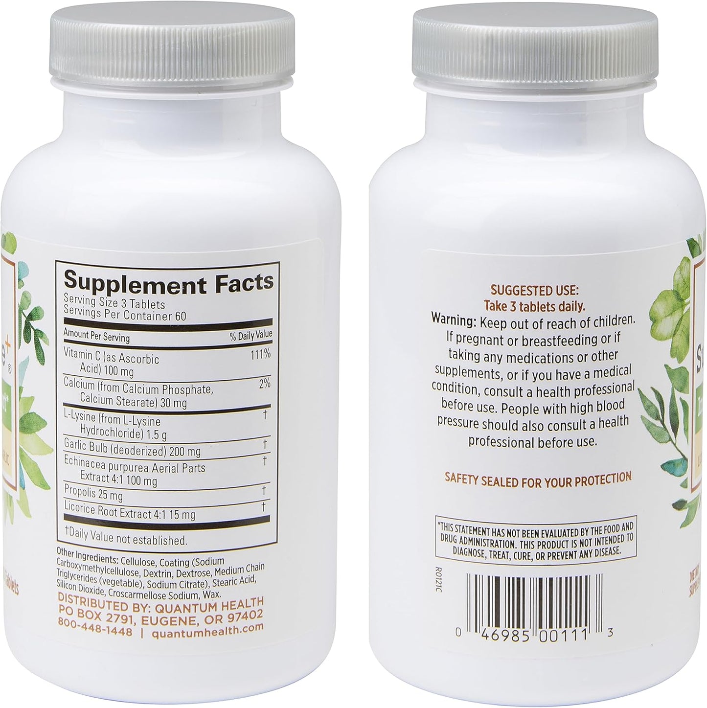180 Tablets of Quantum Health Super Lysine+ Immune Support with Vitamin C, Echinacea, Licorice, Propolis, and Garlic
