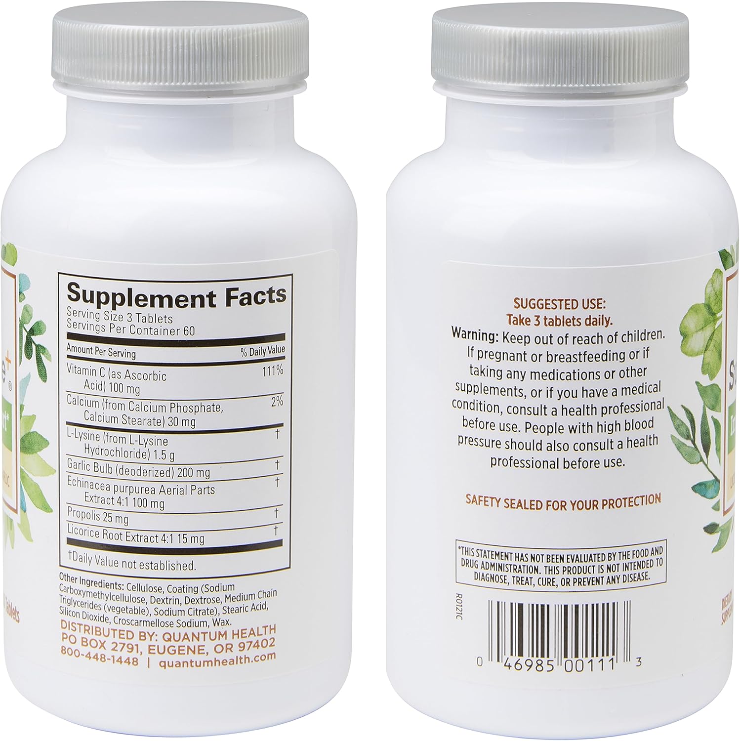 180 Tablets of Quantum Health Super Lysine+ Immune Support with Vitamin C, Echinacea, Licorice, Propolis, and Garlic
