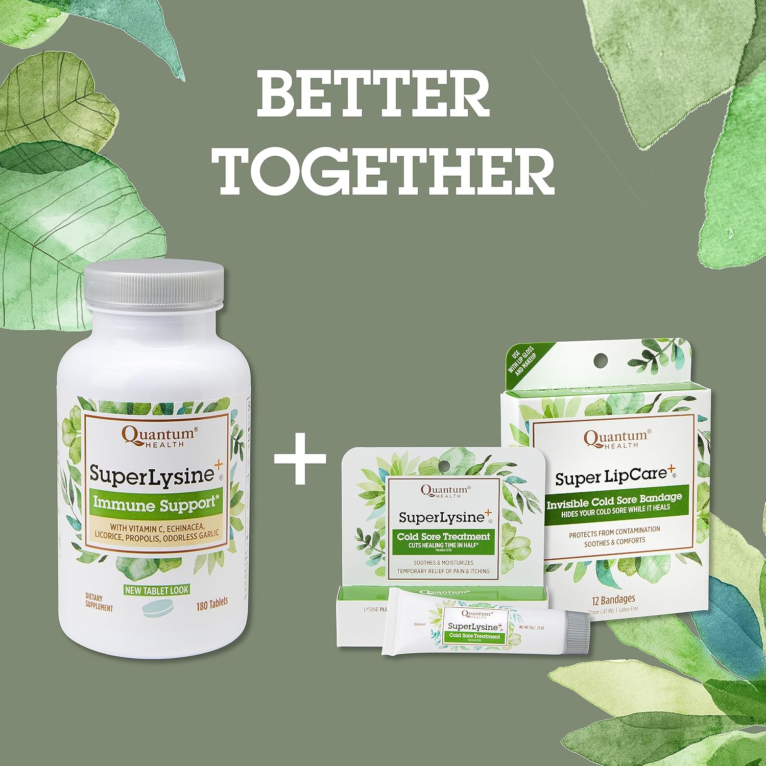 180 Tablets of Quantum Health Super Lysine+ Immune Support with Vitamin C, Echinacea, Licorice, Propolis, and Garlic