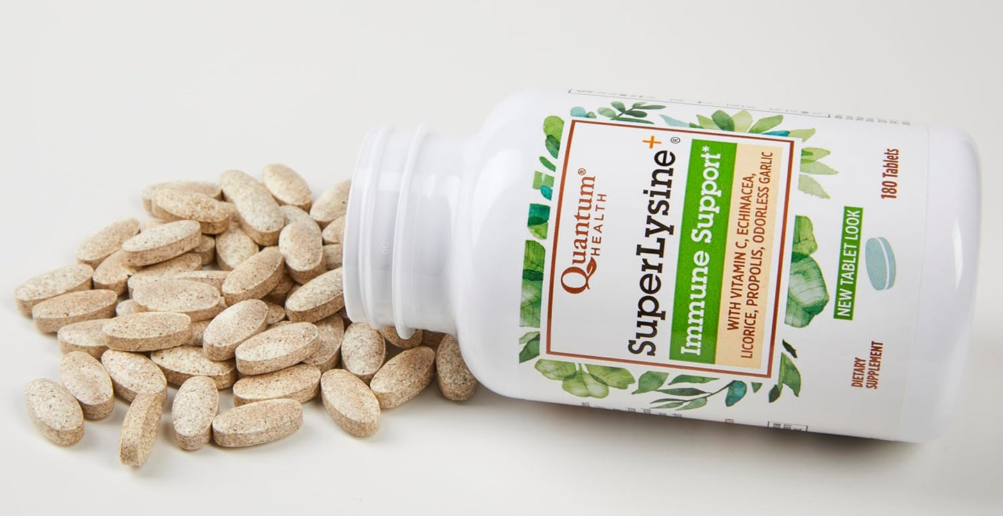 180 Tablets of Quantum Health Super Lysine+ Immune Support with Vitamin C, Echinacea, Licorice, Propolis, and Garlic