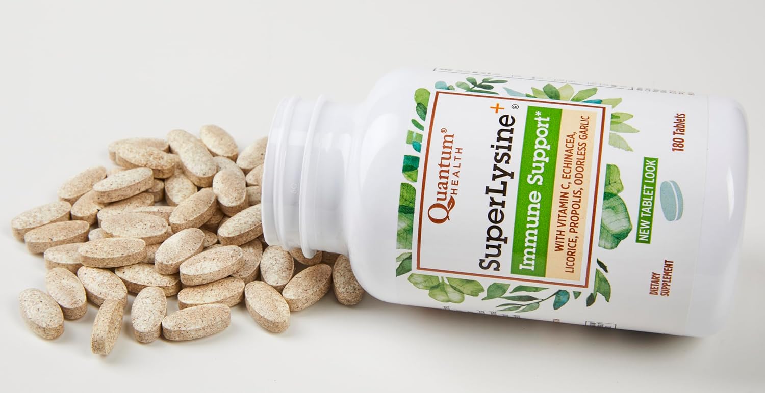 180 Tablets of Quantum Health Super Lysine+ Immune Support with Vitamin C, Echinacea, Licorice, Propolis, and Garlic