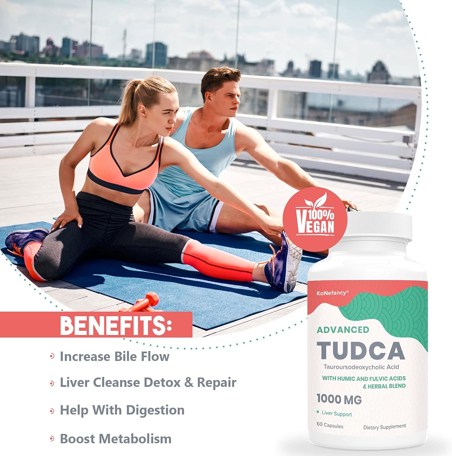 180 Vegan Capsules of KoNefancy TUDCA Liver Supplements - Herbal Blend with Milk Thistle, Fulvic and Humic Acid for Liver and Digestive Health