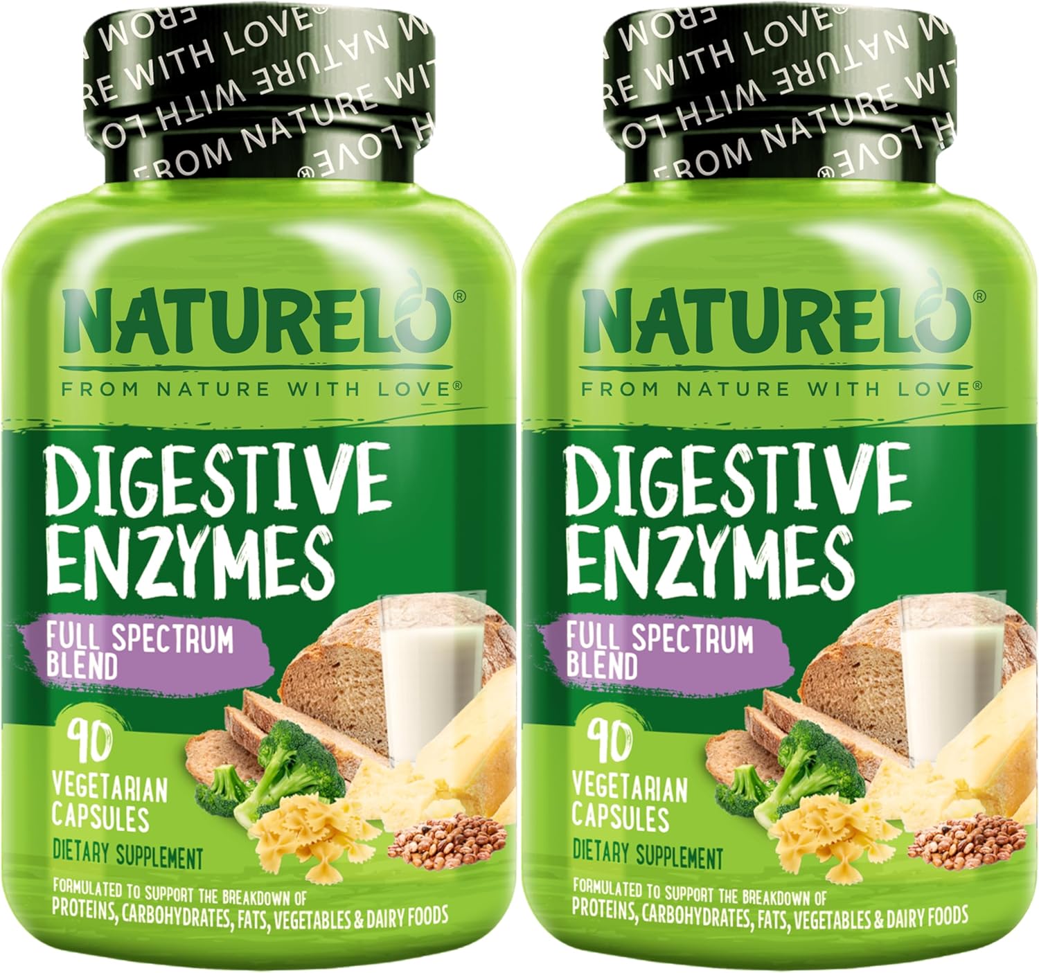 180 Vegan Capsules of NATURELO Digestive Enzymes with 15 Enzymes & Ginger for Full Spectrum Support