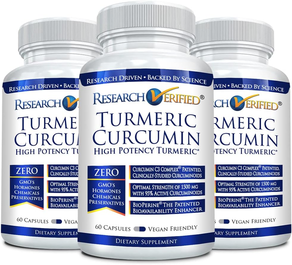 180 Vegan Turmeric Curcumin Capsules with BioPerine & Curcumin C3 Complex - Made in USA