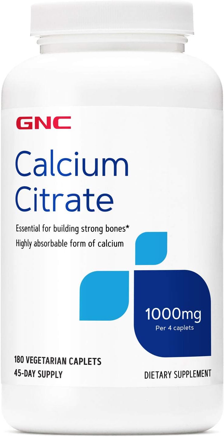 180 Vegetarian Caplets of GNC Calcium Citrate 1000 mg for Bone Health and Strength