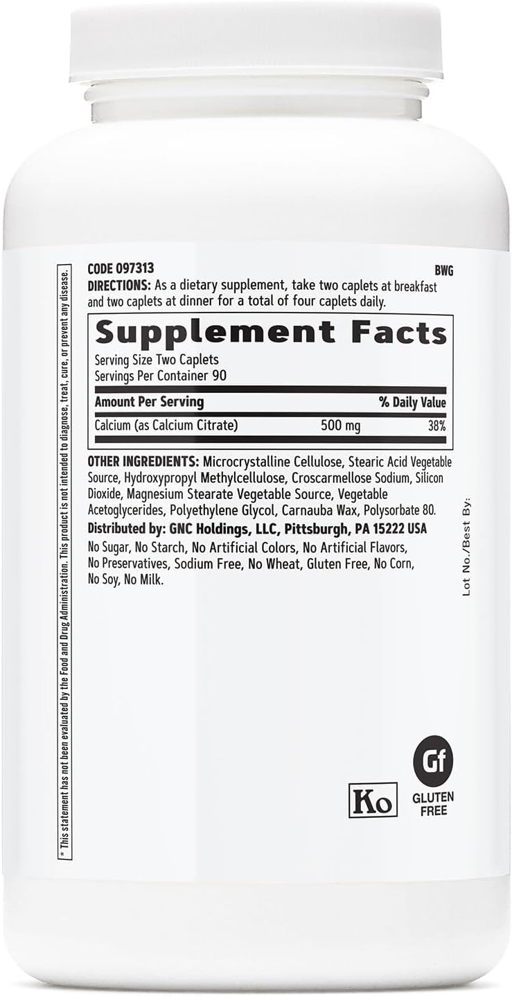180 Vegetarian Caplets of GNC Calcium Citrate 1000 mg for Bone Health and Strength