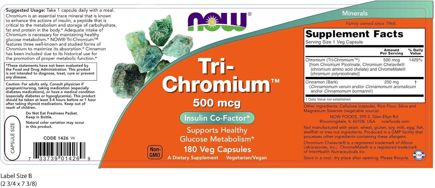 180 Vegetarian Capsules of NOW Foods Tri-Chromium 500 mcg.