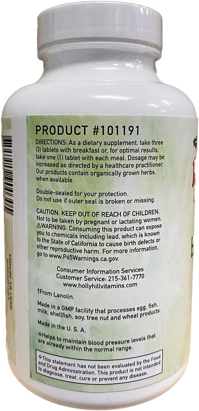 180 Vegetarian Tablets Holly Hill Health Foods Blood Pressure Support Supplement