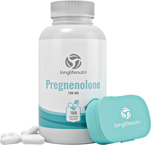 180 Veggie Caps of LongLifeNutri Pregnenolone for Brain & Hormone Support - Made in USA for Improved Memory, Focus & Vitality