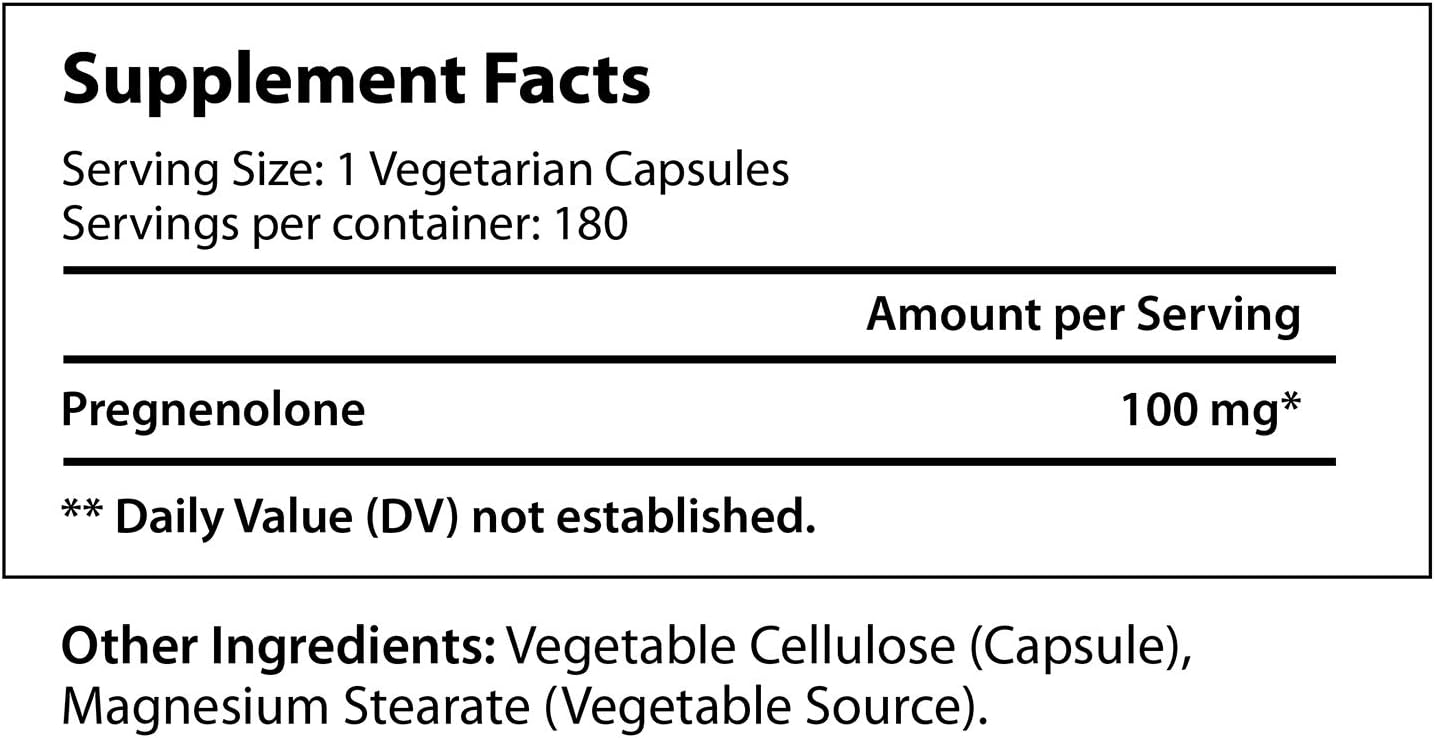 180 Veggie Caps of LongLifeNutri Pregnenolone for Brain & Hormone Support - Made in USA for Improved Memory, Focus & Vitality