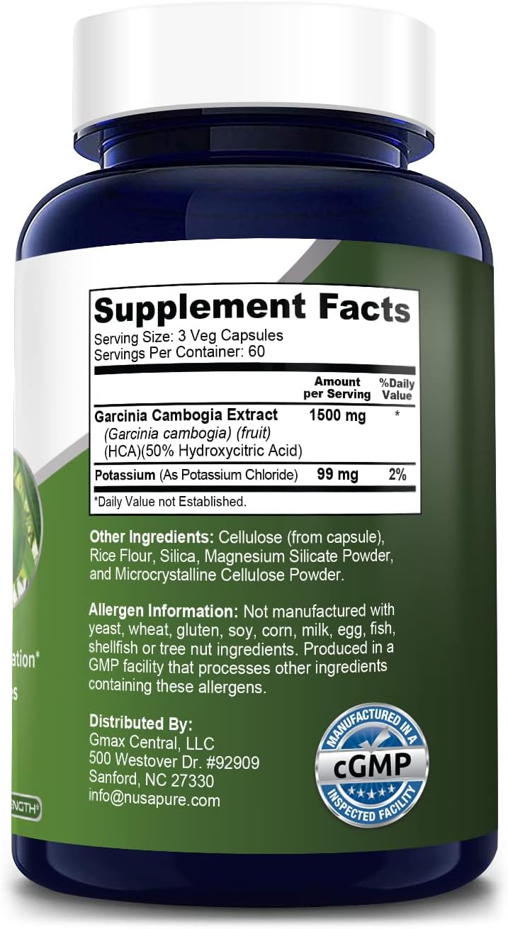 180 Veggie Caps of NusaPure Garcinia Cambogia 1500mg - Vegetarian, Non-GMO, Gluten Free