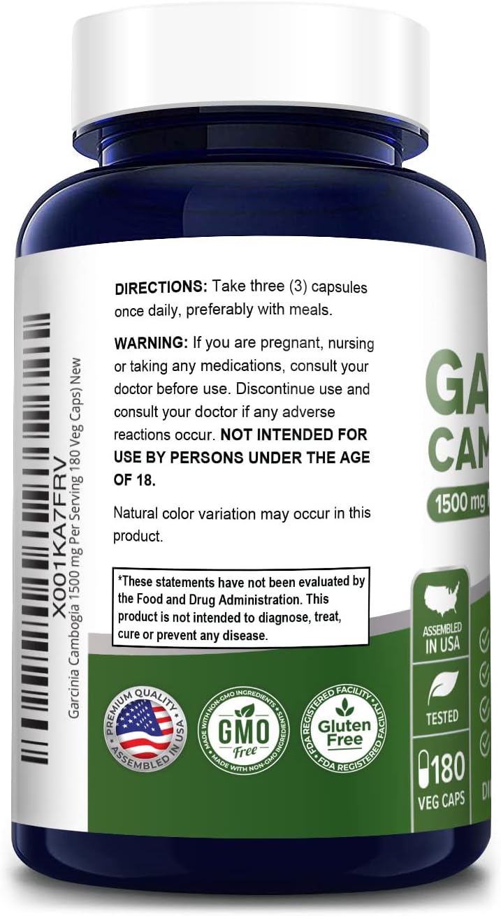 180 Veggie Caps of NusaPure Garcinia Cambogia 1500mg - Vegetarian, Non-GMO, Gluten Free
