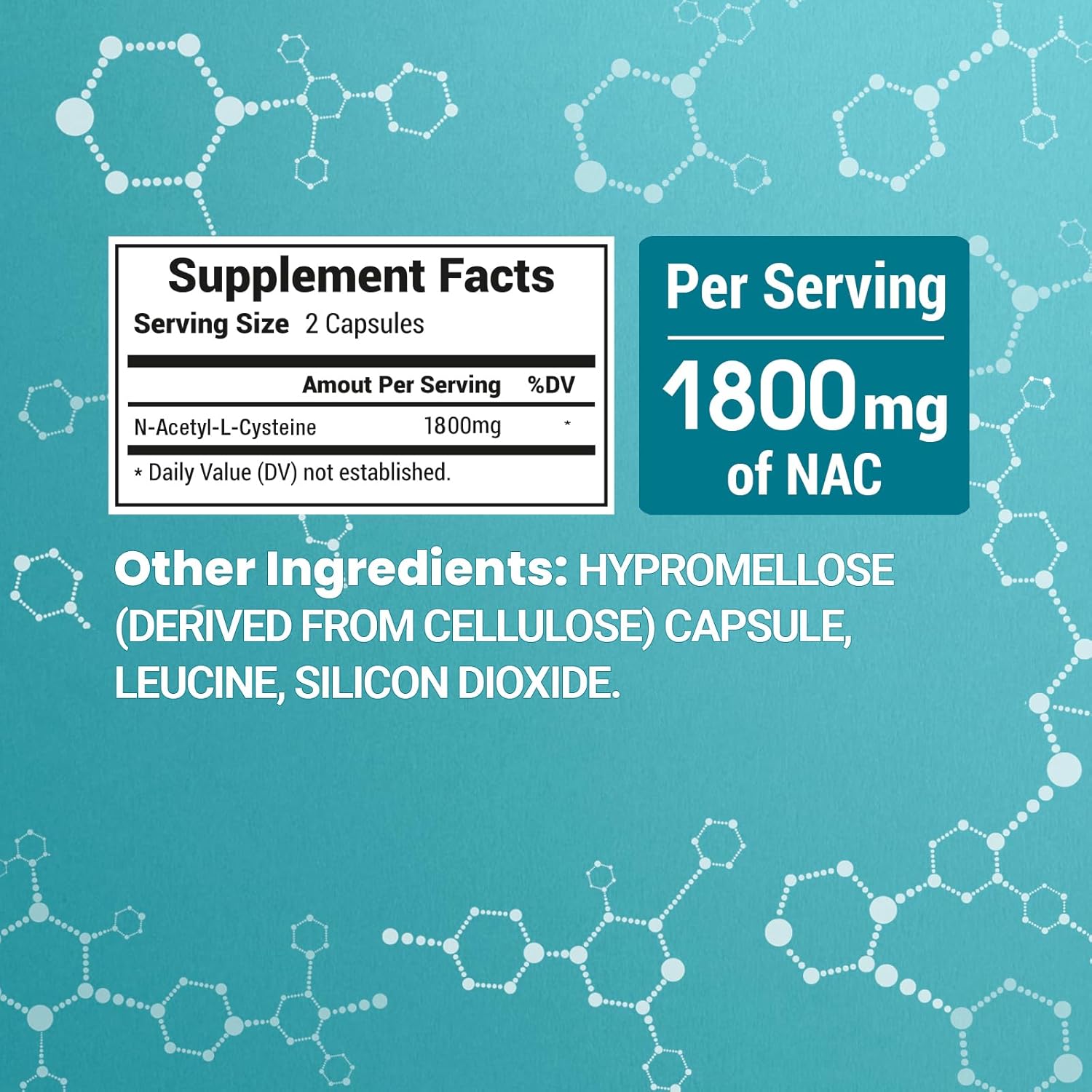 1800mg NAC Supplement for Immune & Liver Health - Antioxidant Support, Respiratory Function - 60 Veggie Capsules
