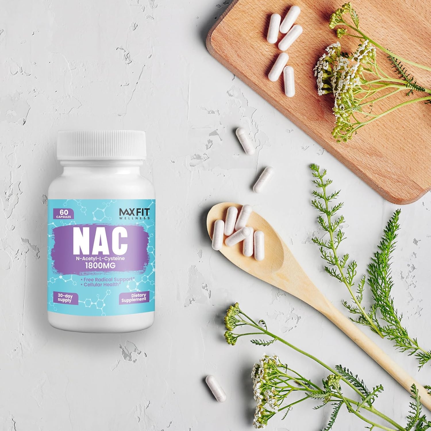 1800mg NAC Supplement for Immune & Liver Health - Antioxidant Support, Respiratory Function - 60 Veggie Capsules