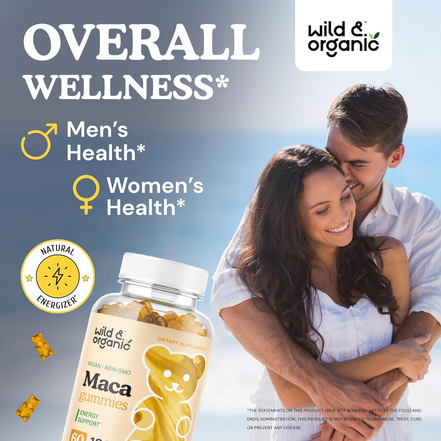 1800mg Organic Wild Maca Root Gummies - Yellow, Red, Black Maca Chews for Mood & Overall Support - Peruvian Supplement for Men & Women - 60 Vegan Gummies