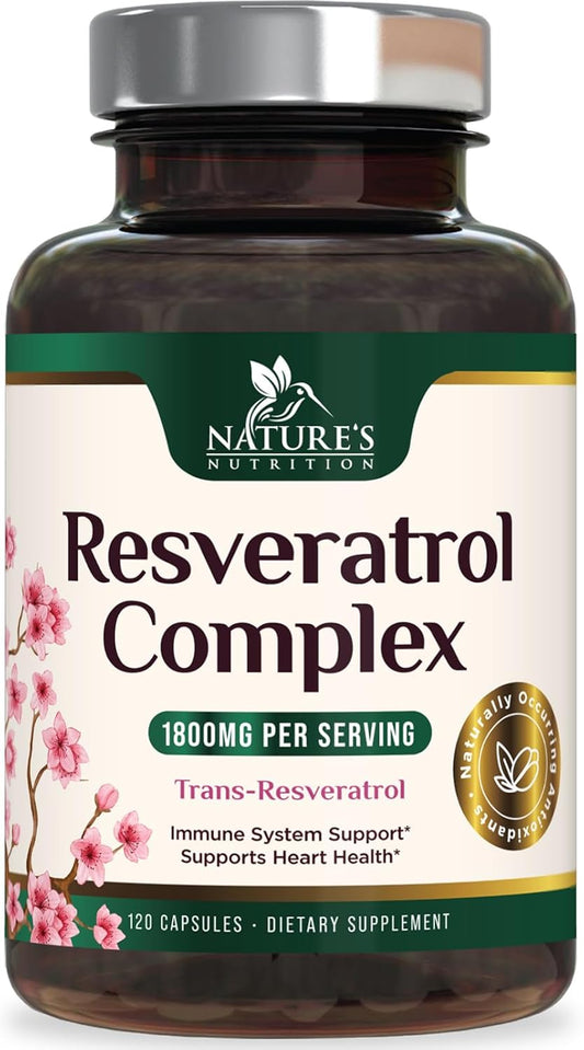 1800mg Resveratrol Supplement for Healthy Aging & Immune Support - Heart Health & Cellular Energy - Non-GMO, Vegan - 120 Capsules