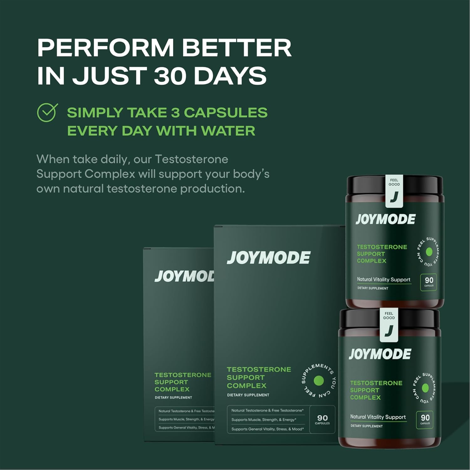 180ct JOYMODE Testosterone Support Complex - Natural Supplement for Men with Ashwagandha, DIM, Magnesium, Zinc, and Boron - Pack of 2
