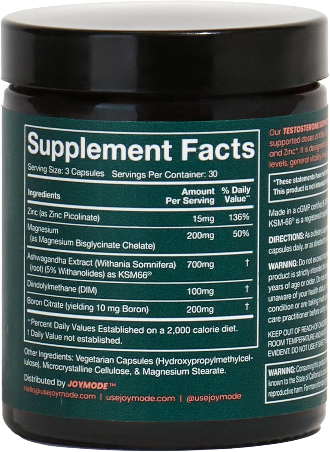 180ct JOYMODE Testosterone Support Complex - Natural Supplement for Men with Ashwagandha, DIM, Magnesium, Zinc, and Boron - Pack of 2