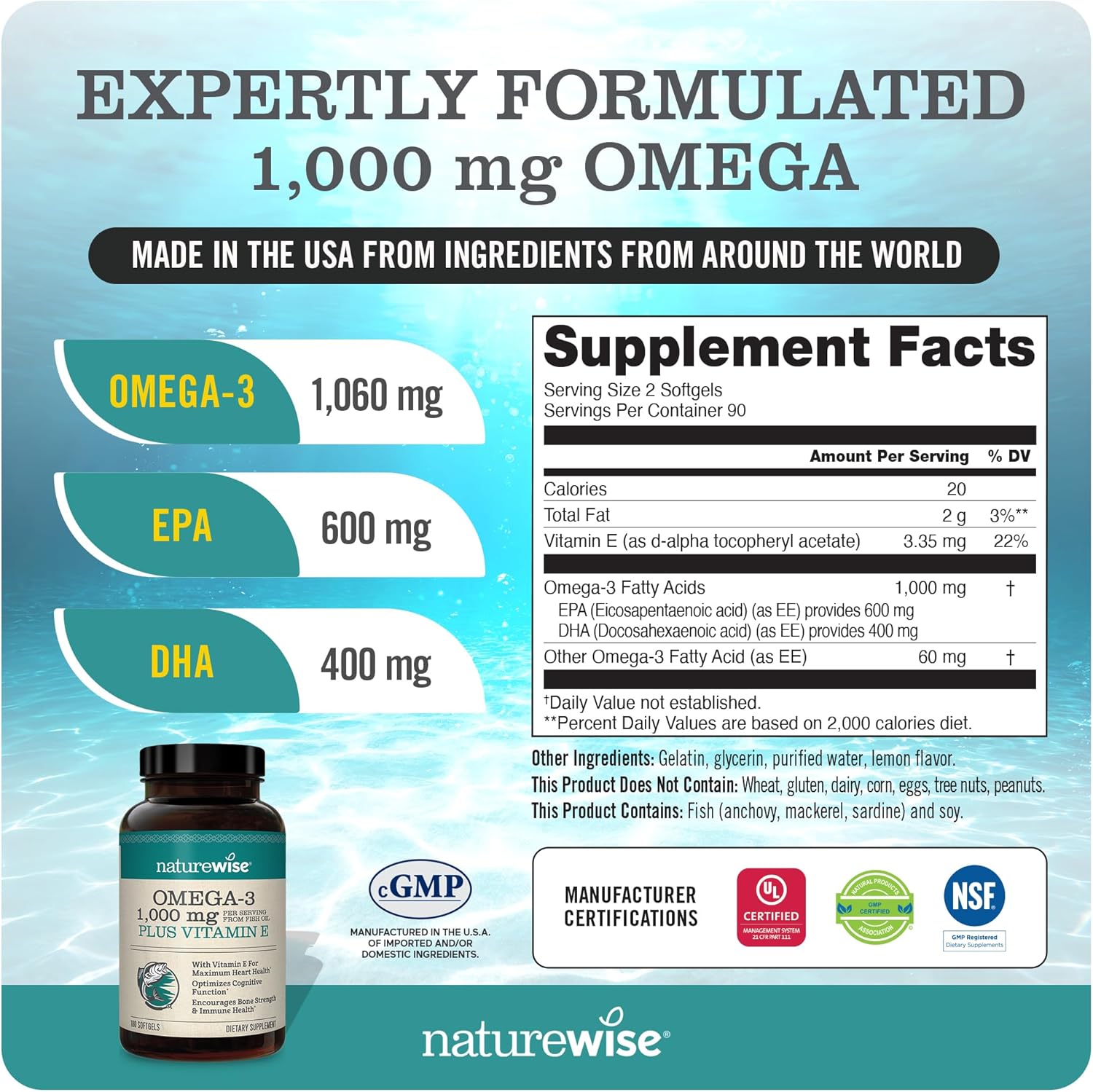 180ct NatureWise Omega 3 with Vitamin E & 150ct Vitamin B Complex Softgels for Men and Women [5-Month Supply]