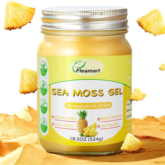 18.5OZ Organic Raw Irish Sea Moss Gel - Vegan Superfood with Vitamins and Minerals, Pineapple Flavor - Wildcrafted Seamoss Gel for Immune Support