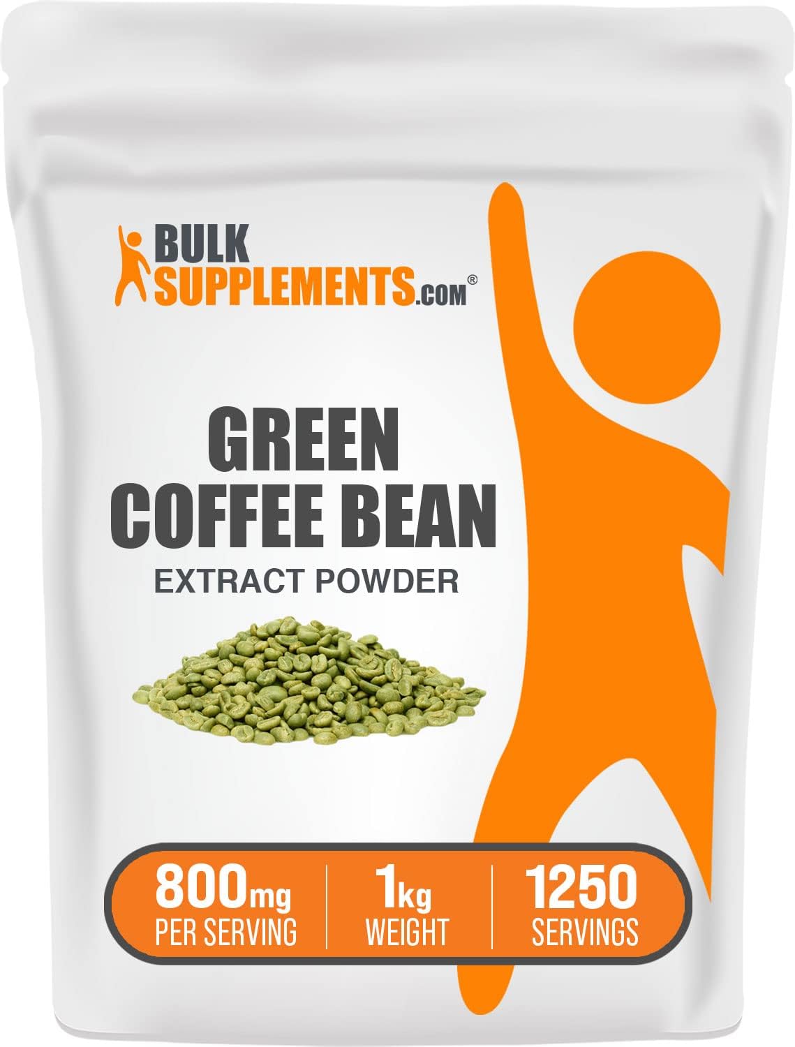 1kg Bulk Green Coffee Bean Extract Powder - Energy Support Supplement, Gluten Free, 800mg per Serving - Green Coffee Bean Powder - 2.2 lbs Pack