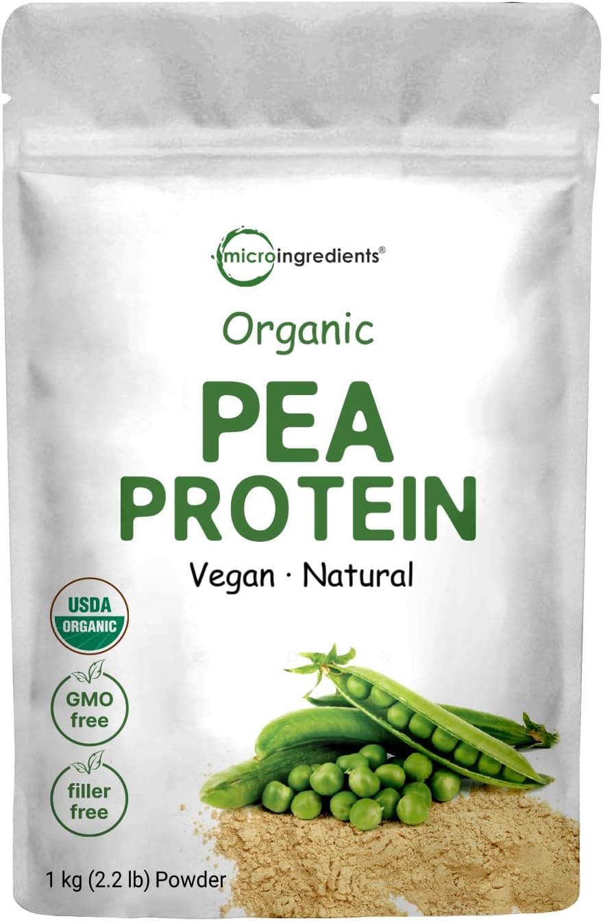 1KG Organic Pea Protein Powder from North America | Vegan Meatless Supplement with BCAAs | Non-GMO, Soy Free