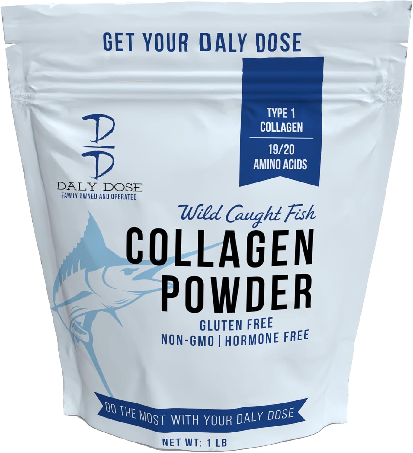 1lb Bag of Daly Dose Tilapia Fish Collagen: 37 Servings, 12g Protein Per Serving, Gluten Free, Keto & Paleo Friendly, Non-Irradiated