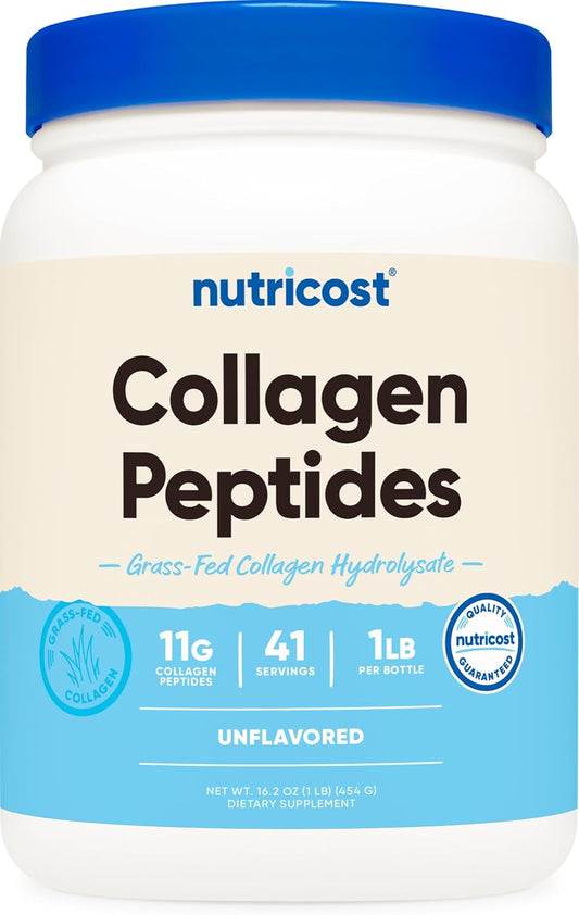1LB Grass-Fed Bovine Collagen Hydrolysate Powder - Unflavored Peptides - Nutricost (454 G)