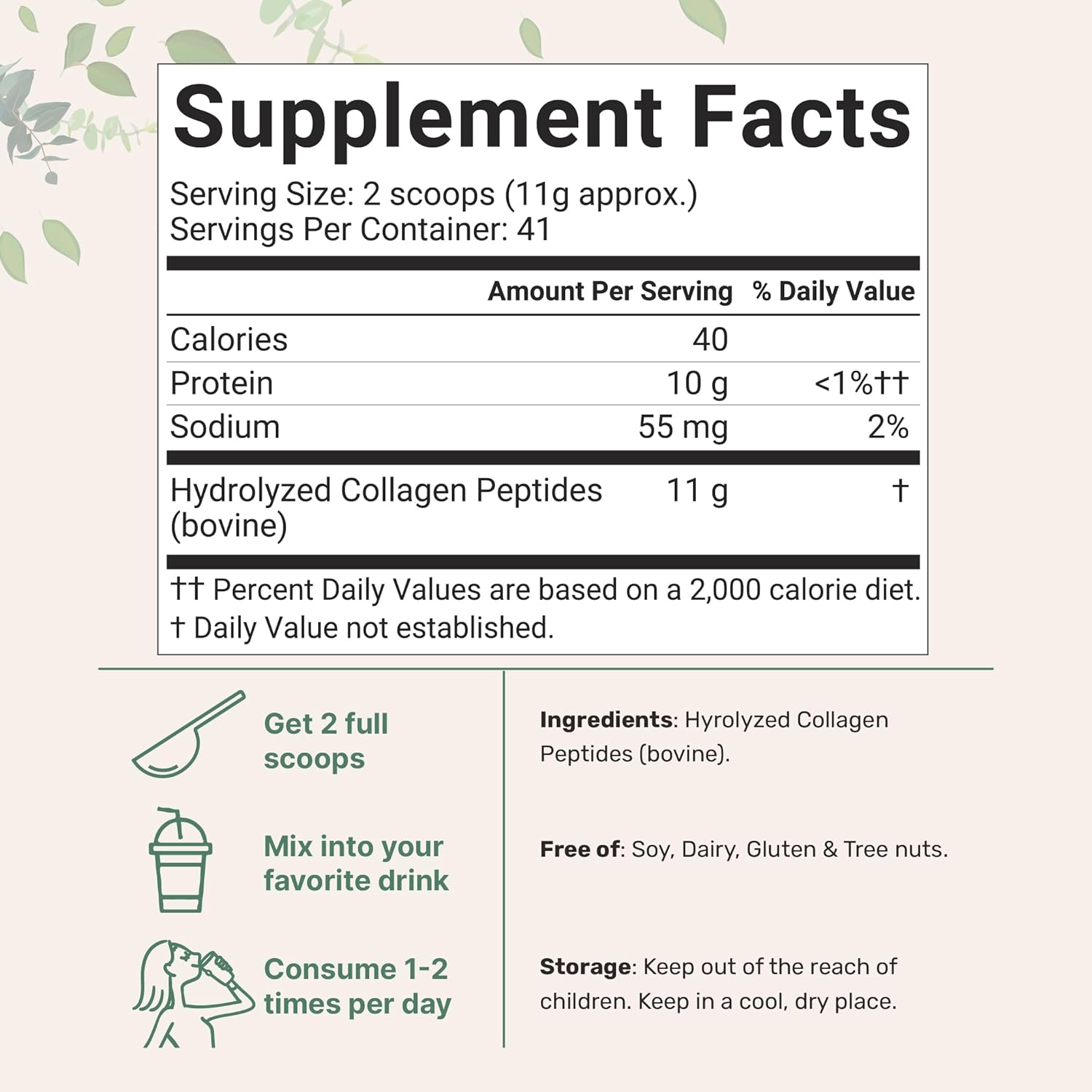 1lb Grass Fed Bovine Collagen Peptides Powder | Type I & III Unflavored | Vital Nutrients for Hair, Skin & Joints | Easy Mixing